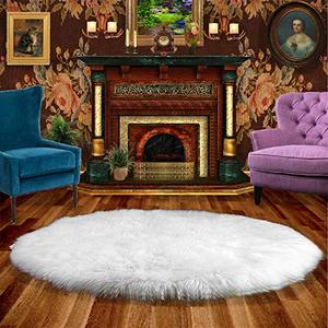 Round Shag Rug - Faux Sheepskin - Area Rug - Throw Carpet - Flokati - Fur Accents Original Designs - USA (5' Diameter, White)