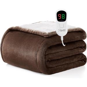 Homemate Electric Heated Blanket Twin Size - 62"x84" Heating Blanket Twin Size 1/2/4/6/8 Hours Auto-Off 10 Heat Level Over-Heat Protection Flannel Sherpa ETL Certification