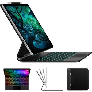 typecase Edge Keyboard Case for iPad Air 13-inch(M3/ M2, 2025/ 2024) & iPad Pro 12.9-inch(6th/ 5th/ 4th/ 3rd Gen), Magic Keyboard with 11-Color Backlight, Multi-Touch Trackpad, Pencil Holder, Black