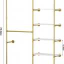 Industrial Pipe Clothes Racks with LED Lights& Shelves, Heavy Duty Adjustable Garment Hanger with Shelves, 2 Installation Methods Closet Storage System for Wardrobe Organization,Gold