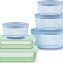 Pyrex Colors Tinted (12-PC Full Set) Small/Medium/Large Food Storage Container Set, Snug Fit Non-Toxic Plastic BPA-Free Lids, Freezer Dishwasher Microwave Safe, 3 Cup, 6 Cup & 11 Cup (Green, Blue)