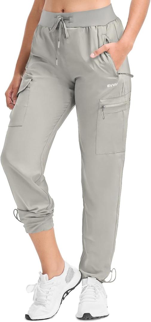 BVVU Women's Hiking Pants Lightweight Quick Dry Travel Outdoor Pants Waterproof Work Cargo Joggers with Zipper Pockets (XX-Large)