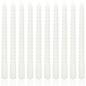 10 Inch White Spiral Taper Candle Set, 10 Pack Unscented Dripless Candlesticks for Dinner Party Brithday Wedding and Home Decoration