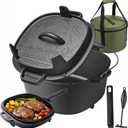 HITROCK Cast Iron Camp Dutch Oven with Legs 9QT, Pre-Seasoned Camping Dutch Oven with Lid, Outdoor Pot with Lid Lifter, Storage Bag & Handle for Camping, Baking, Grilling, Rounded-square Shape