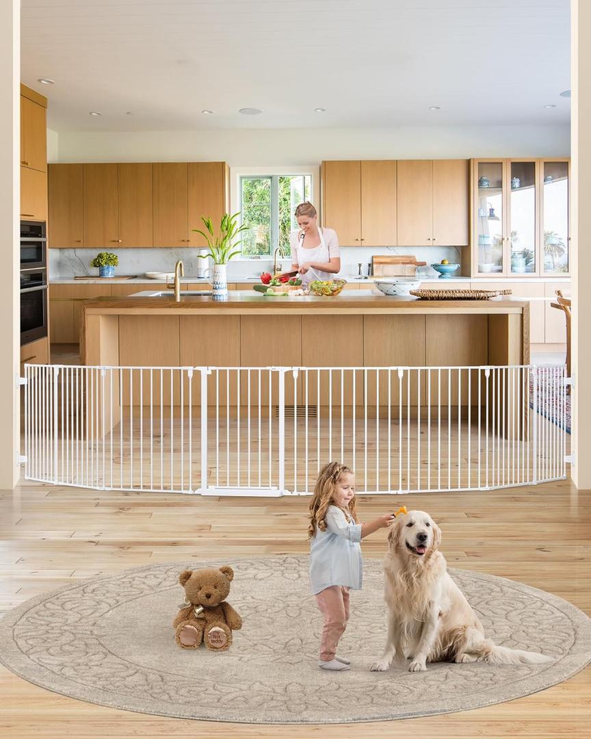 keny 190" Extra Wide Baby Gate, Adjustable Long Baby Fence for Indoor Use, Dog Gate Pet Gate for Stairs Doorways Fireplace, Large Baby Play Yard, Essentials for Families with Kids and Pets, White