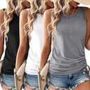 Womens Tank Top 3 Pack Summer Tops Crew Neck Sleeveless Casual Loose Shirts Trendy Fashion Outfit Clothes (US, Alpha, Medium, Regular, Regular, Black&Gray&White)