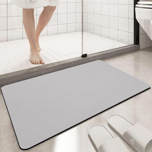 Diatomaceous earth bath mat Rubber Non Slip Super Absorbent Bath Mat Quick Dry Bathroom Rugs Thin Bathroom Floor Mats Fit Under Door- Shower Rug for in Front of Bathtub Shower, Gray, 15.7"*23.6"