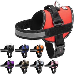Dogline Dog Harness, Reflective No-Pull Adjustable Vest with Handle, Breathable No-Choke Harness for Small, Medium or Large Dogs Room for Patches Girth 22"-28" in Red