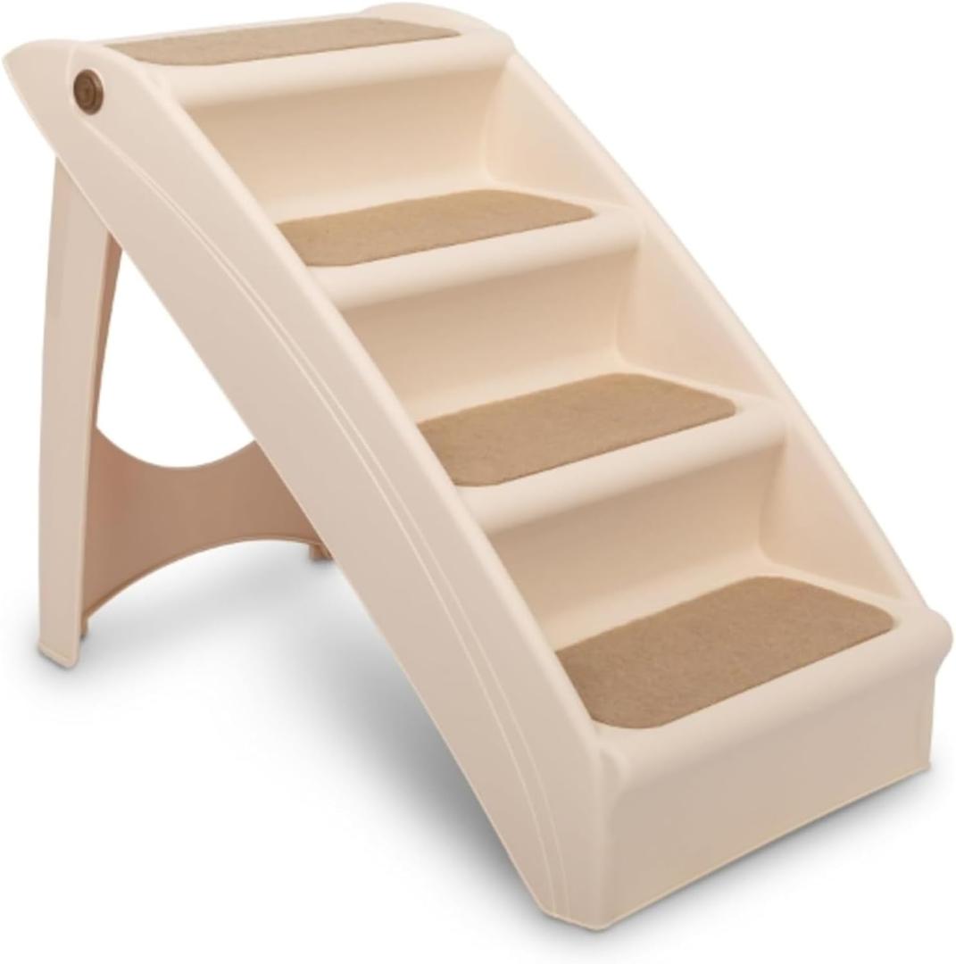 PetSafe CozyUp Folding Dog Stairs - Pet Stairs for Indoor/Outdoor at Home or Travel - Dog Steps for High Beds, Sofa with Siderails, Non-Slip Pads - Durable, Support up to 200 lbs - Extra Large, Tan
