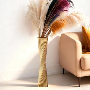 23.6" (60cm) Tall Gold Floor Vase for Pampas Grass, Floor Vases for Modern Geometry Decor - Minimalist Skinny Unique Shape Flower Vase for Farmhouse Entryway, Fireplace,Shelf