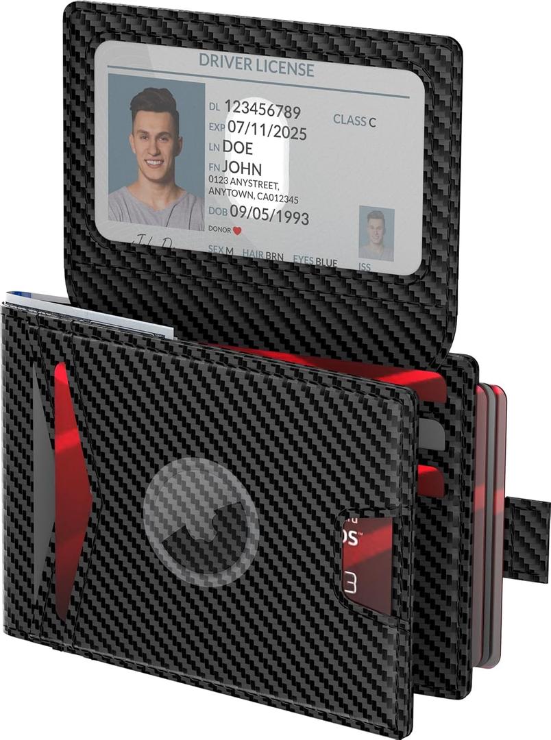 Wallet for Men with Stealth Pocket for AirTag, 3 in 1 Design, Removable ID Window, RFID Blocking, 15 Card Capacity, Slim Carbon Fiber, Bill Divider, Wallet with Gift Box, Hidden Storage for AirTag