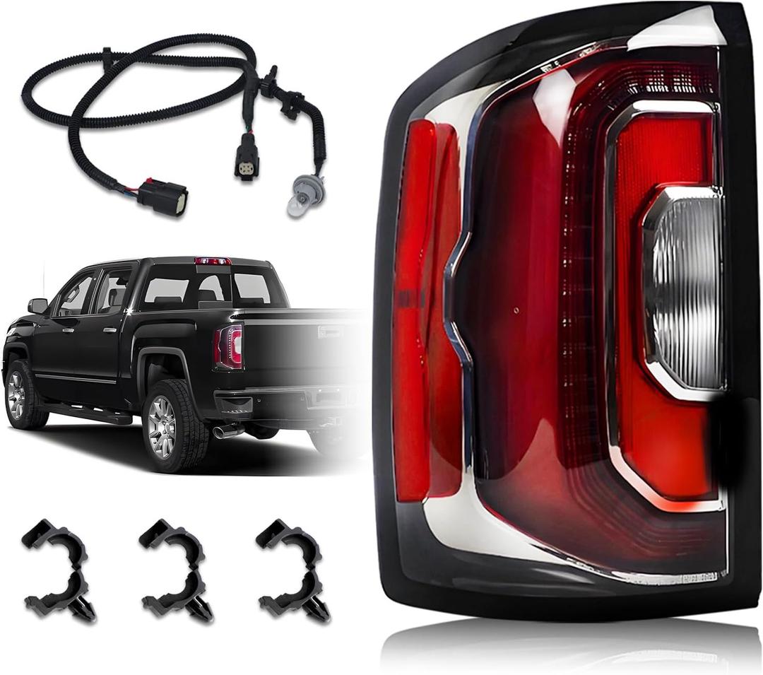 LED Tail Lights Compatible with 2016 2017 2018 GMC Sierra 1500 SLT/Denali Taillight Assembly Rear Taillights with Bulbs and Harness GM2800295 84233587 84365930 Left Driver Side