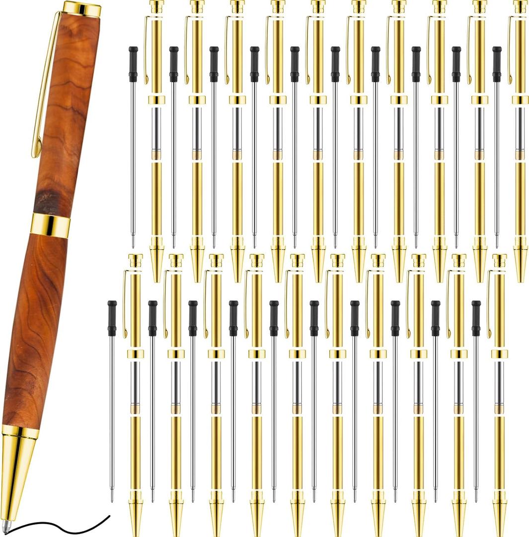 Colarr 20 Pcs 7mm Slimline Pen Kit with Refill Wood Turning Twist Pen Kit Lathe Turning Supplies for DIY Copper Making Friend Teacher Students Gifts(Gold)