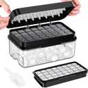 Ice Cube Tray with Lid and Bin, 32 pcs Ice Trays, Easy to Release Ice Trays for Freezer, Ice Cube Tray Mold, with 1 tray, Ice Freezer Container for Whiskey, Cocktail, Black