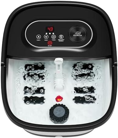 Snailax Foot Spa with Heat, Foot Bath, Collapsible Foot Spa Bath Massager with 8 Massage Rollers, Temperature Control, Bubbles, Pumice Stone, Foot Soaking Tub