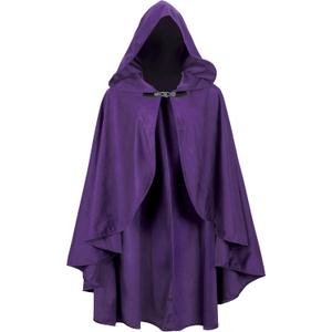 Medieval Cloak with Hood Short Hooded Cape for Adult Men and Women Halloween Renaissance (Purple)