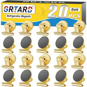 Grtard 20 Pack Magnetic Clips, Strong Heavy Duty Clips Magnet, Whiteboard Magnets Clip, Refrigerator Magnet Clips, Non-Scratch Metal Magnet Clips for Refrigerator, Whiteboard, Locker, Gold