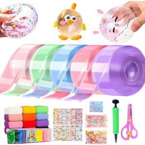 5PCS Nano Tape Bubble Kit for Kids, Nano Bubble Tapes Kit with Glitter, Clay, Cute Stickers and Accessories Tools, Nano Tape Crafts for Kids Teens Girls