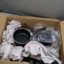 Amazon Basics Non-Stick Kitchen Cookware 15-Piece Set with Stay-Cool Handles, Even Heating, Non-Induction, Includes Pots, Pans, and Utensils, Black