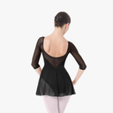 IBAKOM Ballet Leotards Dress for Women 3/4 Mesh Sleeve V Neck Scoop Back Gymnastics Leotard Slim Fit Ballerina Dance Leotard, S