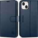 SHIELDON Case for iPhone 14 Plus 5G, Genuine Leather Wallet Case RFID Blocking Card Holder Magnetic Kickstand Shockproof Book Design Cover Compatible with iPhone 14 Plus 6.7" - Navy Blue