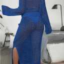 Women's 2 Piece Plus Size Cover Up Sweater and Split Thigh Skirt Set Beach Swim Cover Up Outfit (Blue, XXXL)
