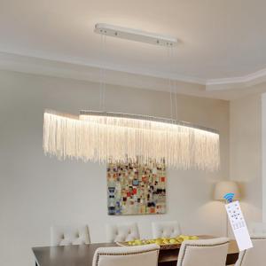 Aluminum Tassel Linear are Deco Rectangular Chandelier,LED Kitchen Chandeliers Over Table, Hanging Light Fixture for Dining Room with Remote Control L47
