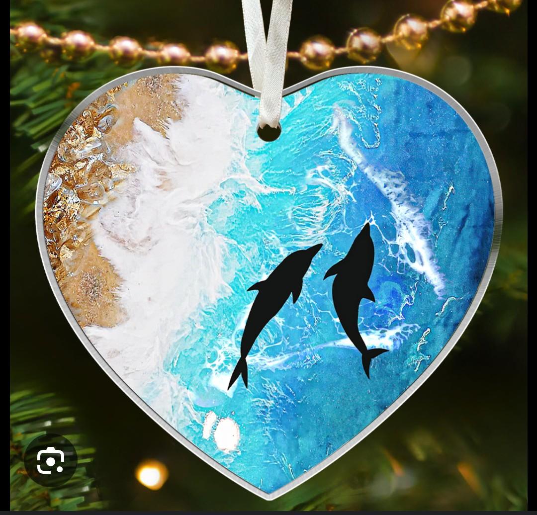 HUNIGIFT Ocean Ornament - Ocean Christmas Ornaments, Beach Christmas Ornaments - Acrylic Dolphin Ornament