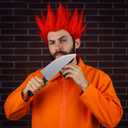 Halloween Orange Prisoner Cosplay Costume with Men's Red Wig Spiky Synthetic Short Hair and a Simulated Short Knife Prison Jumpsuit Adult Halloween Costumes for Men Jail Outfit