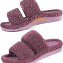 Litfun Women's Fuzzy House Slippers with Moderate Arch Support Open Toe Cozy Bedroom Shoes Indoor, 39