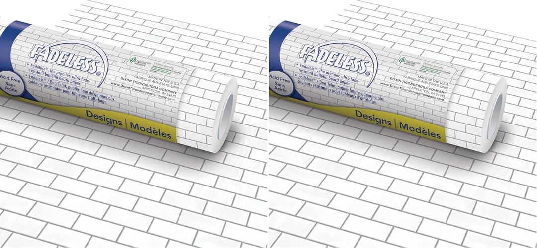 Fadeless Bulletin Board Paper, Fade-Resistant Paper for Classroom Decor, 48 x 12, White Subway Tile, 1 Roll (Pack of 2)