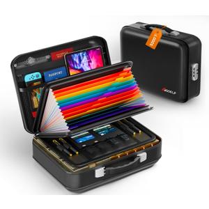 Fireproof Document Box with Lock, 5200°F Fireproof Water Resistant Hard Case File Organizer Safe Box for Important Documents, Certificates, Laptop, Passports (Black)