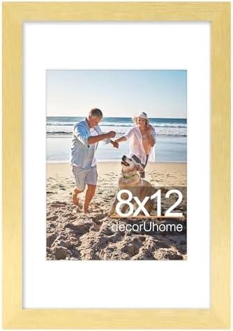 decorUhome 8x12 Picture Frame, Display Pictures 6x8 with Mat or 8x12 without Mat, Wall & Tabletop Display Photo Frame, Gold, 1 Pack