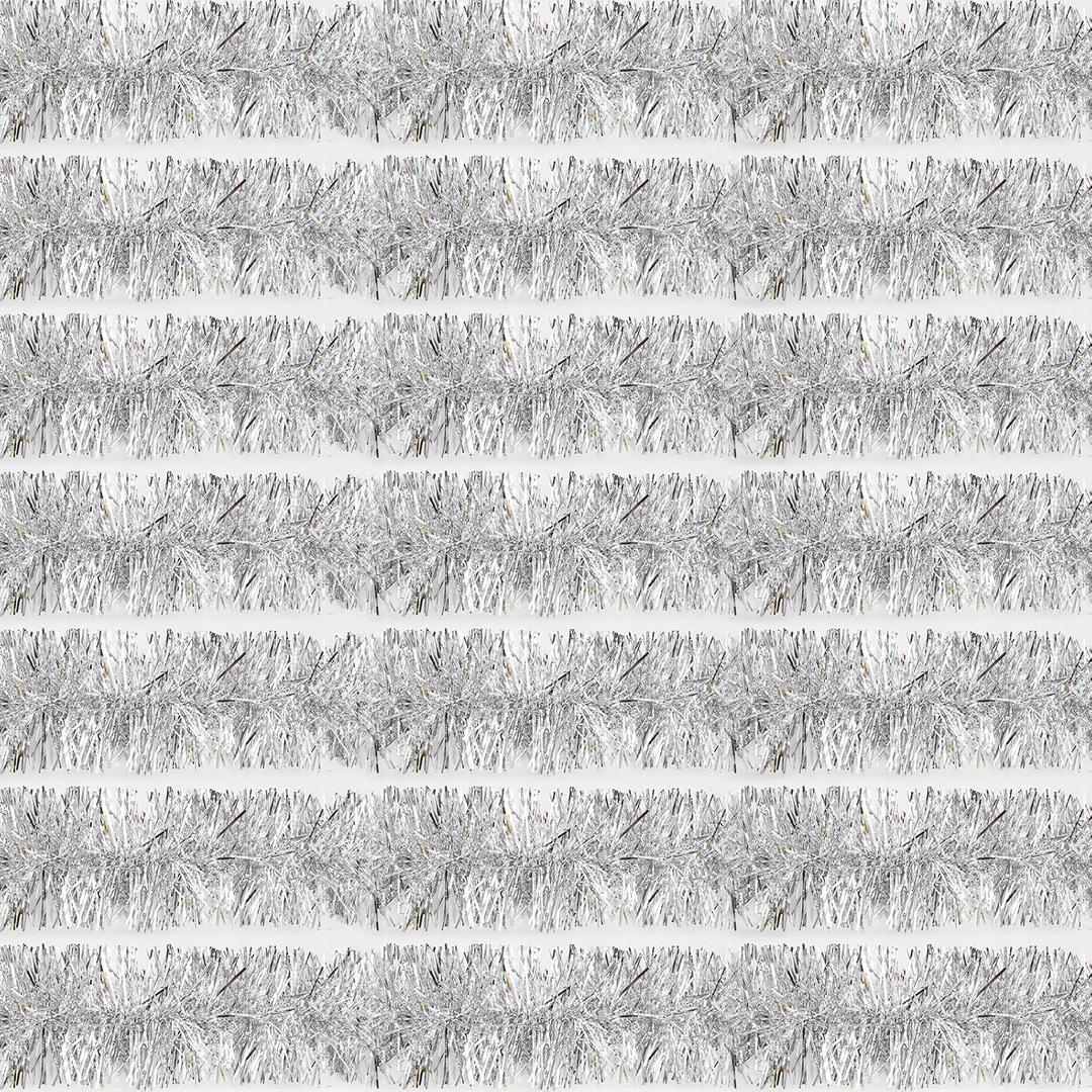 100 Feet Silver Tinsel Garland Christmas Foil Tinsel Garland Decoration Metallic Banner Wall Hanging Tinsel Streamers Garland for Christmas Tree Birthday Party Decorations (3.54" x 100', Silver)
