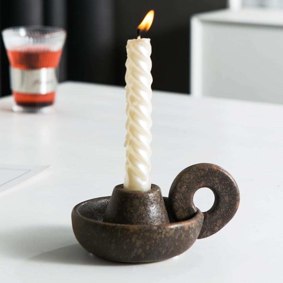 Candle Holder Ceramic Candlestick Holder, Candlelight Stand for Spell Candles, Taper Candles, and Incense, Halloween Christmas Dining Room Home Decoration Display