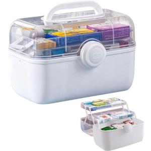 3-Tier Medicine Storage Box with Removable Pill Case & Handle, Portable Medical Containers Chest, Empty First Aid Box for Medicine, Family Emergency Kit, Small Staff- Home Office Travel use ( White )