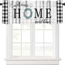 Rustic Farmhouse Kitchen Valance Curtain, Retro Wooden Board Black White Buffalo Plaid Sweet Home Window Treatment Valances for Home Bedroom Living Room Caf Dcor 54x18inch