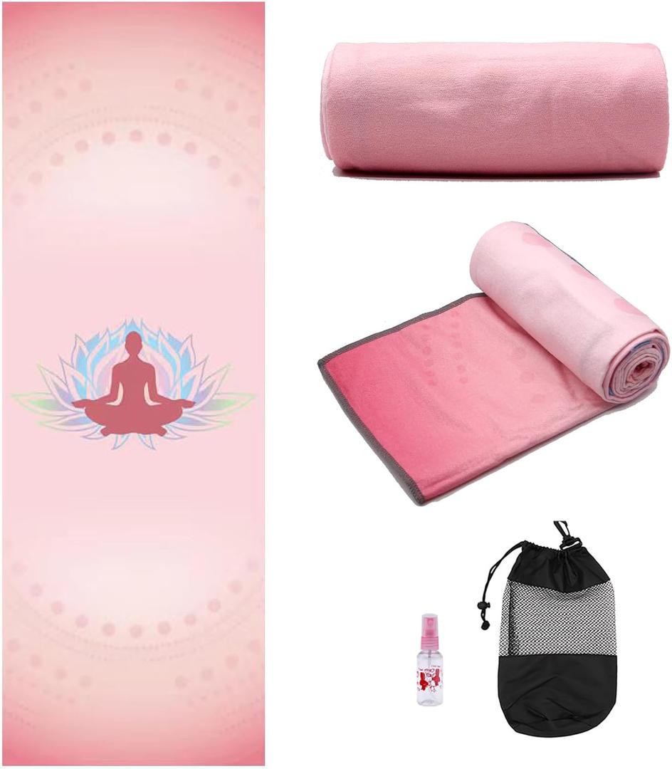 Eunzel Yoga Towel,Hot Yoga Mat Towel - Sweat Absorbent Non-Slip for Hot Yoga, Pilates and Workout 24" x72, (Meditation Pink)