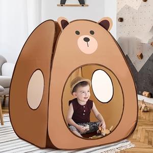 Kids Play Tent Lucky Castle Pop Up Tent for Kid Cute Tent for Boys and Girls Indoor Outdoor Play Tent with Storage Bag Perfect Kids Gift(Brown Bear)