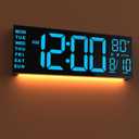 JALL 16" Large Digital Wall Mount Clock, Count Down Timer, Alarm, Big LED, DST, Temperature for Living Room Classroom Desk, Xmas, Birthday Gift for Senior Men Women Mom Dad, Blue