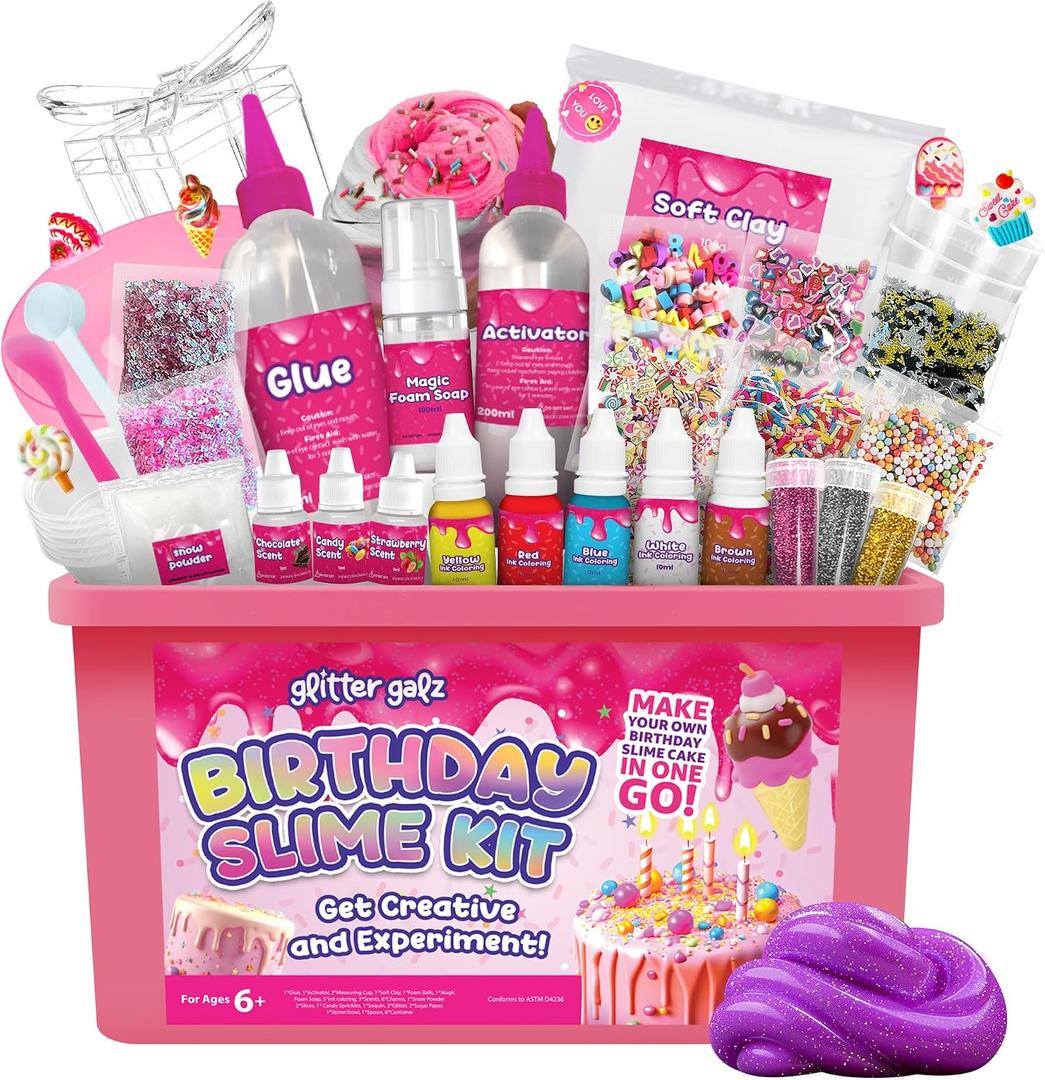 Slime Kit | Glitter Galz Birthday Gifts for Girls Ages 6+ | DIY Make Your own Slime Birthday Party 42 Mix-ins | Arts and Crafts | Slime-Making kit | Slime Activator | Sensory Gifts for Teens, Large