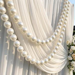 Canlierr 2 Pcs 6.5ft Wedding Giant Pearl Garland Decorations 60mm Large Faux Bead Garland with Hook for Ceremony Photo Booth Outdoor Proposal Scene Garden Beach Party Decor (Ivory White, Simple)