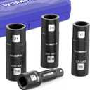 WORKPRO 4PCS Impact Socket Set 1/2" Drive, Lug Nut Socket Set, Wheel Socket Set Cr-Mo Steel, Includes 1PC 3" Extension Bar & 3PSC Flip Sockets of 6 Metric and SAE Sizes