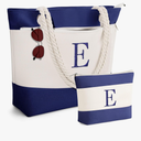 YOOLIFE Personalized Gifts for Women - Beach Bags Waterproof Sandproof, Large Initial Canvas Tote Monogram Swim Bag, Beach Gift for Women Her Mom Birthday Gifts for Teacher Sister Female Friend E, Navy blue