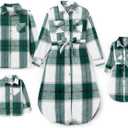 PATPAT Family Matching Outfits Mommy and Me Dresses Light Green Plaid Skirt and Shirt Couple Sets Long Sleeve with Pockets Girl 8-9 Years