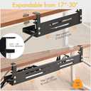 No Drill Under Desk Cable Management Tray, 17-30 Retractable Cord Organizer for Table, Clamp Mount Wire Basket, Power Strip Holder & Metal Cord Organizer for Office, Home