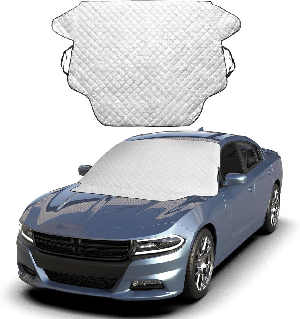 EcoNour Car Windshield Snow Cover - Ice Windshield Cover with 4 Layers Thickness, Snow Protection Cover, Easy to Use, [Universal Fit] for Cars,SUV,Sedan,Hatchback - Medium