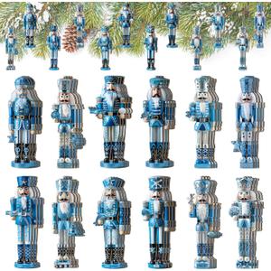 Yookeer 36 Pcs Beach Nutcracker Christmas Ornaments 5.11 Inch Blue Ocean Coastal Winner Wooden Ornaments with Rope Animals Nutcracker Christmas Decorations for Xmas Tree Home Wreath Party Decor