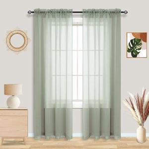Sage Green Curtains 84 Inch Length for Living Room 2 Panel Sets Rod Pocket Faux Linen Light Green Window Sheer Curtains for Girls Kids Bedroom 52x84 Inches Long