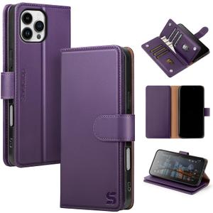Shieldtop for iPhone 16 Pro Max Wallet Case with Card Holder,Dark Purple